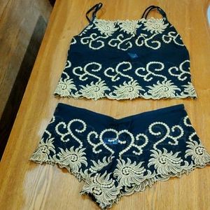 Beautiful camisole with matching panties with gorgeous gold floral detailing